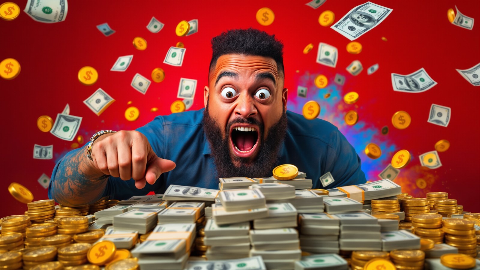 Mr Beast pointing at money